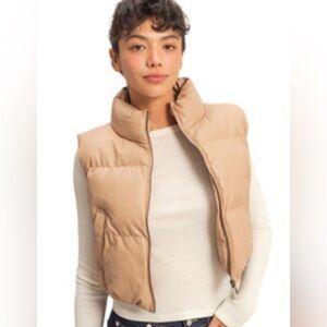 Tan Faux Leather Puffer Vest
